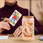 Verre rétro personnalisé en verre givré avec couvercle en bambou et paille Cadeau d'anniversaire en astrologie pour la famille et les amis