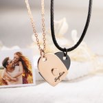 Collier de Couple Personnalisé avec Texte en Forme de Coeur Cadeau de St Valentin pour Couple 2 Pcs