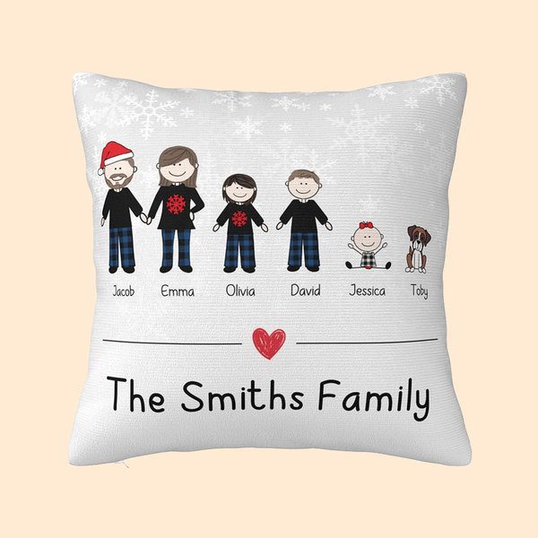 Taie d'Oreiller Personnalisée avec Nom et Personnage du Thème de Pyjama Soirée Familiale Motif Flocons de Neige Cadeau Décoratif de Noël et Nouvel An