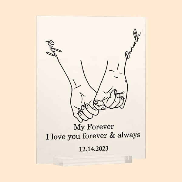 Henkilökohtainen Holding Hands Line Art Akryyli Plaque Ystävänpäivä Vuosipäivä Lahja Kodin sisustus pariskunnalle