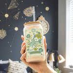 Verre rétro personnalisé en verre givré avec couvercle en bambou et paille Cadeau d'anniversaire en astrologie pour la famille et les amis