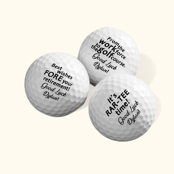 Personalisierte Ruhestand Wünsche Golfbälle mit Text Name Satz von 3 Sport Zubehör lustig Ruhestand Vatertag Geschenk für Golfliebhaber