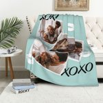 Personlig XOXO Lip Print Fotokollage Sherpa Fleece Filt med parnamn Alla hjärtans dag Jubileumspresent för par