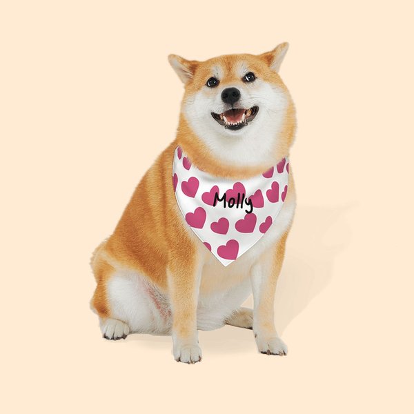 Personalised Pink Heart Reversible Dog Bandana with Adjustable Buckle and Name Valentine's Day Holiday Pet Wear Gift for Pet Lover