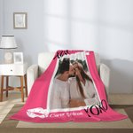 Personlig XOXO Lip Print Fotokollage Sherpa Fleece Filt med parnamn Alla hjärtans dag Jubileumspresent för par
