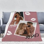 Personlig XOXO Lip Print Fotokollage Sherpa Fleece Filt med parnamn Alla hjärtans dag Jubileumspresent för par