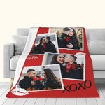 Personlig XOXO Lip Print Fotokollage Sherpa Fleece Filt med parnamn Alla hjärtans dag Jubileumspresent för par