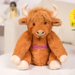 Personalised Stuffed Highland Cow Plush Toy with Name Baby Shower Birthday Gift for Baby Kids