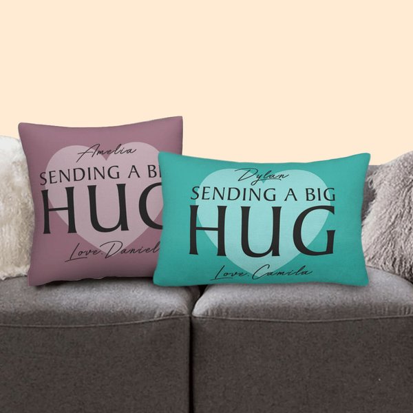 Gepersonaliseerde Sending A Big Hug Kussenhoes met Naam en Tekst Valentijnsdag Cadeau voor Paar