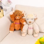 Personalised Stuffed Highland Cow Plush Toy with Name Baby Shower Birthday Gift for Baby Kids
