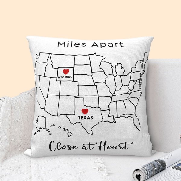 Personalizado Miles Apart Close at Heart State to State Throw Pillow Cover Valentine's Day Long Distance Best Friend Gift for Family Friend