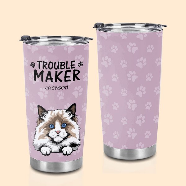 Gepersonaliseerde Trouble Maker Paw Print 20oz Food Grade Tumbler Verjaardagscadeau voor hond kat huisdier liefhebbers