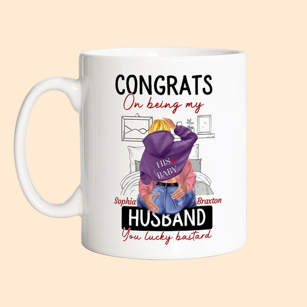 Taza de Cerámica Personalizada con Nombre Congrats On Being My Husband You Lucky Bastard Regalo de San Valentín para Pareja