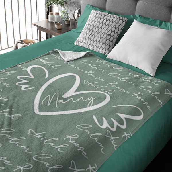 Nombre de familia personalizado Manta de forro polar suave con diseño de corazón con 1-12 nombres Regalo para abuelos