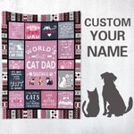 Personalized World's Best Dog Dad Soft Puppy Blanket with Name Birthday Gift for Cat Dog Pet Lover Owner