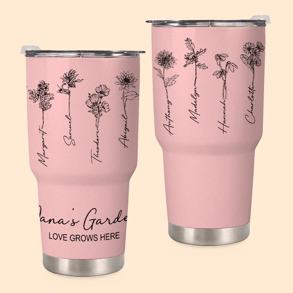 Personalised Grandma's Garden Love Grows Here 30oz Tumbler with Birth Flowers Mother's Day Birthday Gift for Mom Grandma