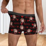 Gepersonaliseerde XOXO Harten Boxershort met gezichtsfoto Comfortabel Herenondergoed Grappig Valentijnsdag Verjaardagscadeau voor hem