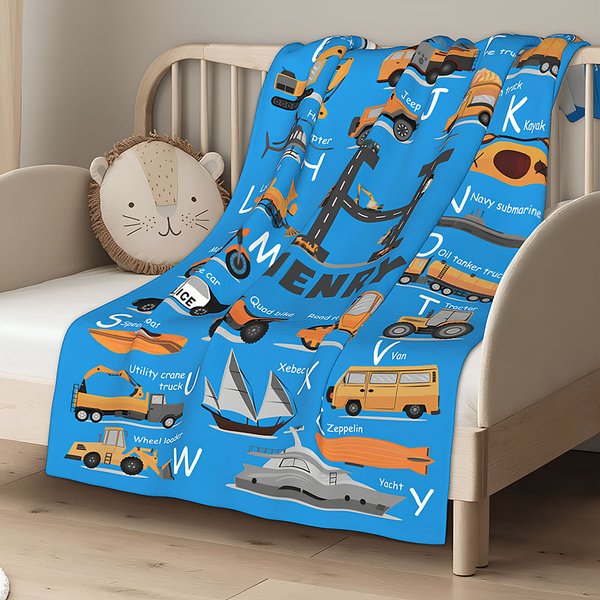 Couverture personnalisée pour enfant avec initiales et nom Alphabet éducatif Décoration maison Cadeau d'anniversaire pour enfant Garçon