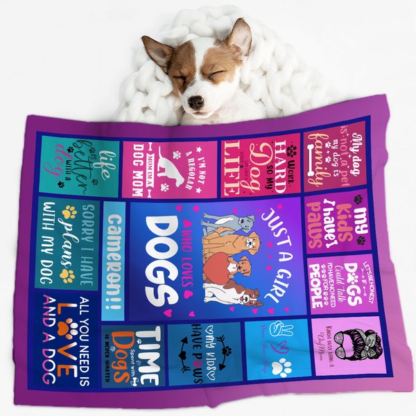 Couverture personnalisée Just A Girl Who Loves Dogs avec nom Cadeau doux et chaud pour le propriétaire d'un chat, d'un chien ou d'un animal de compagn