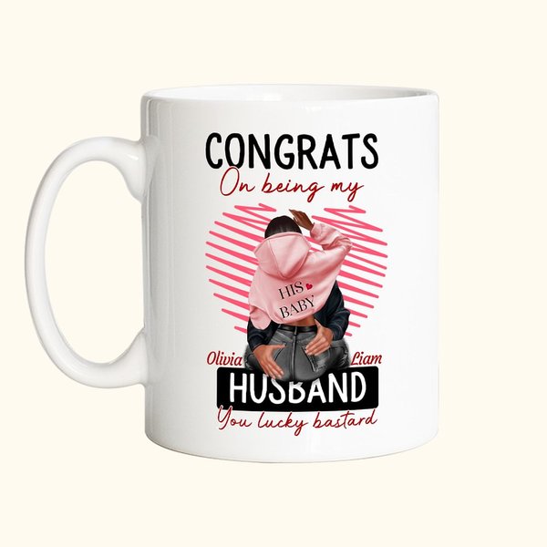Mug céramique personnalisé avec nom Congrats On Being My Husband You Lucky Bastard Cadeau de Saint-Valentin pour couple
