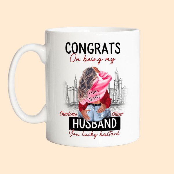 Personalised City Ceramic Mug with Name Congrats On Being My Husband You Lucky Bastard Valentine's Day Gift for Couple