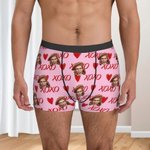 Gepersonaliseerde XOXO Harten Boxershort met gezichtsfoto Comfortabel Herenondergoed Grappig Valentijnsdag Verjaardagscadeau voor hem