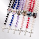 Collier Femme Personnalisé avec Photo Perles de Rosaire Pendentif Croix Cadeau Commémoratif