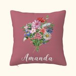 Personalized Family Watercolour Birth Flower Bouquet Throw Pillow Cover Mother's Day Birthday Gift for Women Girls