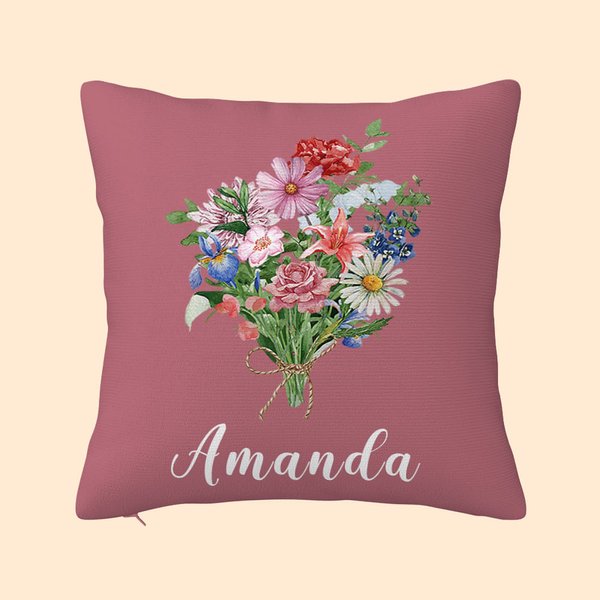 Personalisierte Familie Aquarell Geburt Blume Bouquet werfen Kissen Abdeckung Muttertag Geburtstag Geschenk für Frauen Mädchen