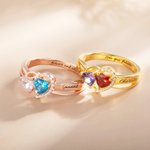 Anello promessa personalizzato con pietra di nascita a doppio cuore e testo inciso Regalo di San Valentino per lei