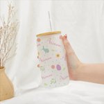 Tazza di vetro smerigliato da 20 once con coperchio in bambù e cannuccia Regalo di Pasqua per bambini
