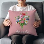 Personalized Family Watercolour Birth Flower Bouquet Throw Pillow Cover Mother's Day Birthday Gift for Women Girls