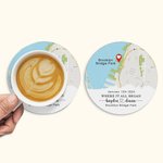 Carte personnalisée de l'endroit où tout a commencé Set de 4 sous-verres ronds avec noms, adresse et date Anniversaire Cadeau de Saint-Valentin pour l
