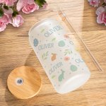 Tazza di vetro smerigliato da 20 once con coperchio in bambù e cannuccia Regalo di Pasqua per bambini