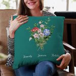 Personalized Family Watercolour Birth Flower Bouquet Throw Pillow Cover Mother's Day Birthday Gift for Women Girls