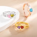 Anello promessa personalizzato con pietra di nascita a doppio cuore e testo inciso Regalo di San Valentino per lei