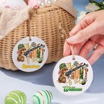 Personalized Ceramic Easter Basket Name Tag The Hunt Is On with Bunny Pattern and Name Easter Gift for Kid