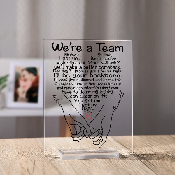 Henkilökohtainen Olemme Team Sormet koukussa Heart lainaus Akryyli Plaque nimet Home Decoration Ystävänpäivä lahja pariskunnalle