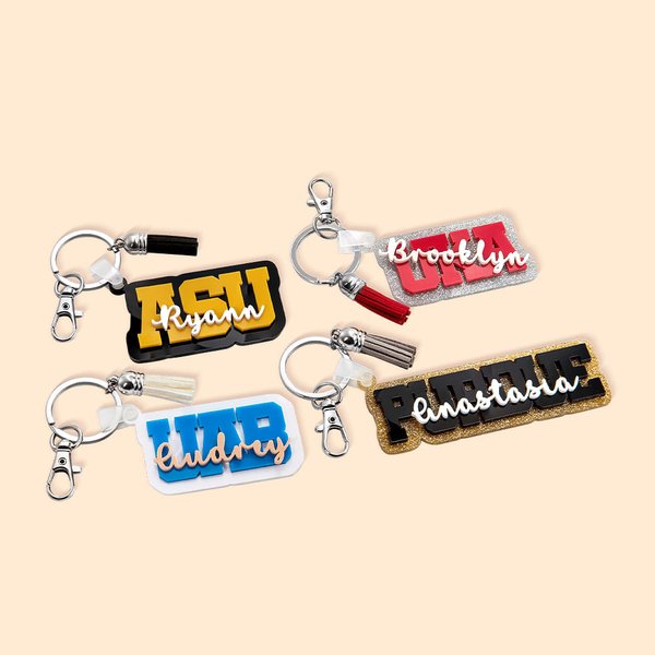 Personalizado Multicolor Acrílico Colegio Nombre Identidad Etiqueta 3D Llavero Bolsa Encanto Regreso a la Escuela Graduación Regalo para Estudiante Gr