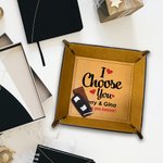 Personalised I Choose You Love Leather Snap Tray Desk Catchall Tray with Name and Text Anniversary Valentine's Day Gift for Loved One