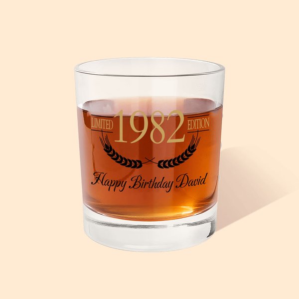 Personalised Modern Minimalist 10oz Whiskey Glasses with Engraved Text Birthday Father's Day Gift for Man
