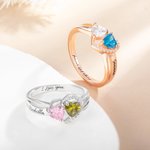 Anello promessa personalizzato con pietra di nascita a doppio cuore e testo inciso Regalo di San Valentino per lei