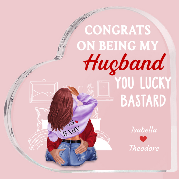 Personalized Congrats on Being My Husband Acrylic Heart Plaque with Couple Names Desk Decor Valentine's Day Anniversary Gift for Couple