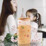 Tazza di vetro smerigliato da 20 once con coperchio in bambù e cannuccia Regalo di Pasqua per bambini