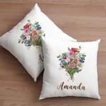 Personalized Family Watercolour Birth Flower Bouquet Throw Pillow Cover Mother's Day Birthday Gift for Women Girls