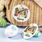 Personalized Ceramic Easter Basket Name Tag The Hunt Is On with Bunny Pattern and Name Easter Gift for Kid