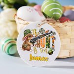 Personalized Ceramic Easter Basket Name Tag The Hunt Is On with Bunny Pattern and Name Easter Gift for Kid