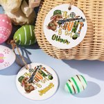 Personalized Ceramic Easter Basket Name Tag The Hunt Is On with Bunny Pattern and Name Easter Gift for Kid