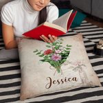 Personalized Family Watercolour Birth Flower Bouquet Throw Pillow Cover Mother's Day Birthday Gift for Women Girls