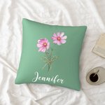 Personalized Family Watercolour Birth Flower Bouquet Throw Pillow Cover Mother's Day Birthday Gift for Women Girls